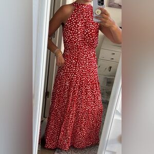 Red Halter Top Casual Flowy Dress